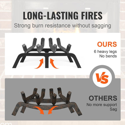 Fireplace Log Grate, 18 inch Heavy Duty Fireplace Grate with 6 Support Legs, Solid Powder-coated Steel Bars, Log Firewood Burning Rack Holder for Indoor and Outdoor Fireplace.