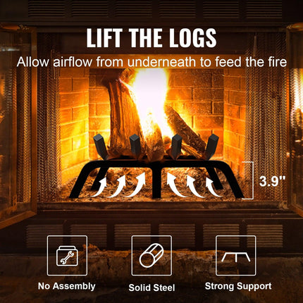 Fireplace Log Grate, 18 inch Heavy Duty Fireplace Grate with 6 Support Legs, Solid Powder-coated Steel Bars, Log Firewood Burning Rack Holder for Indoor and Outdoor Fireplace.