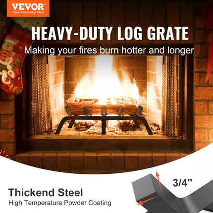 Fireplace Log Grate, 609.6mm Heavy Duty Fireplace Grate with 6 Support Legs, 19.05mm Solid Powder-coated Steel Bars, Log Firewood Burning Rack Holder for Indoor and Outdoor Fireplace.