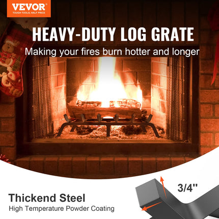 Fireplace Log Grate, 685.8mm Heavy Duty Fireplace Grate with 6 Support Legs, 19.05mm Solid Powder-coated Steel Bars, Log Firewood Burning Rack Holder for Indoor and Outdoor Fireplace.