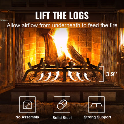 Fireplace Log Grate, 685.8mm Heavy Duty Fireplace Grate with 6 Support Legs, 19.05mm Solid Powder-coated Steel Bars, Log Firewood Burning Rack Holder for Indoor and Outdoor Fireplace.