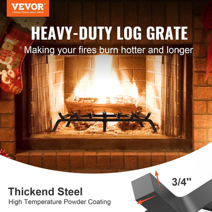 Fireplace Log Grate, 762mm Heavy Duty Fireplace Grate with 6 Support Legs, 19.05mm Solid Powder-coated Steel Bars, Log Firewood Burning Rack Holder for Indoor and Outdoor Fireplace.