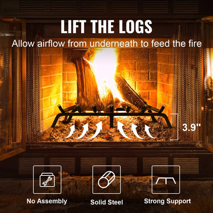 Fireplace Log Grate, 762mm Heavy Duty Fireplace Grate with 6 Support Legs, 19.05mm Solid Powder-coated Steel Bars, Log Firewood Burning Rack Holder for Indoor and Outdoor Fireplace.