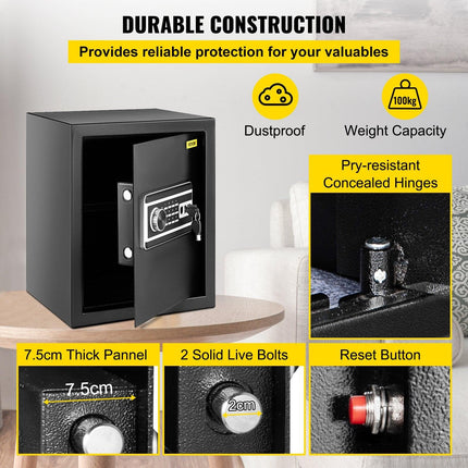 Safe Box, 1.7 CU.FT Fingerprint Safe Box for Money with 2 Keys & Digital Keypad, Q235 Steel Safe Box for Storing Cash, Jewelry, Pistols, Documents, Watches in Home & Office & Hotel.