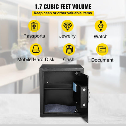 Safe Box, 1.7 CU.FT Fingerprint Safe Box for Money with 2 Keys & Digital Keypad, Q235 Steel Safe Box for Storing Cash, Jewelry, Pistols, Documents, Watches in Home & Office & Hotel.