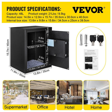 Safe Box, 1.7 CU.FT Fingerprint Safe Box for Money with 2 Keys & Digital Keypad, Q235 Steel Safe Box for Storing Cash, Jewelry, Pistols, Documents, Watches in Home & Office & Hotel.