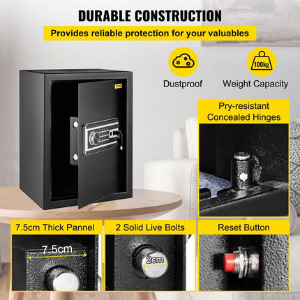 Safe Box, 2.1 CU.FT Fingerprint Safe Box for Money w/ 2 Keys & Digital Keypad, Q235 Steel Safe Box for Storing Cash, Jewelry, Pistols, Documents, Watches in Home & Office & Hotel.