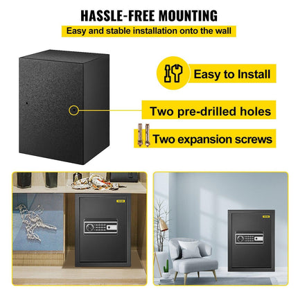 Safe Box, 2.1 CU.FT Fingerprint Safe Box for Money w/ 2 Keys & Digital Keypad, Q235 Steel Safe Box for Storing Cash, Jewelry, Pistols, Documents, Watches in Home & Office & Hotel.