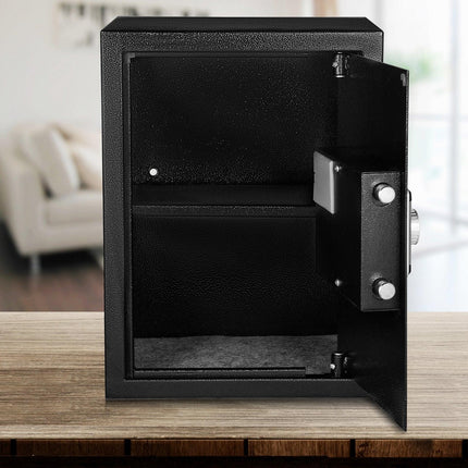 Safe Box, 2.1 CU.FT Fingerprint Safe Box for Money w/ 2 Keys & Digital Keypad, Q235 Steel Safe Box for Storing Cash, Jewelry, Pistols, Documents, Watches in Home & Office & Hotel.