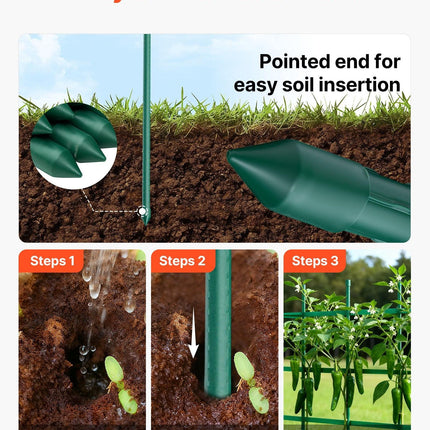 Garden Stakes, 50 Pack, 1170 mm, Plastic Coated Metal Tomato Stakes, Garden Sticks for Plants Support, with Pointed End and Non-Slip Bumps for Growing Climbing Plants, Outdoor Vegetables.