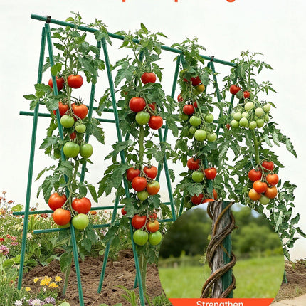 Garden Stakes, 50 Pack, 1170 mm, Plastic Coated Metal Tomato Stakes, Garden Sticks for Plants Support, with Pointed End and Non-Slip Bumps for Growing Climbing Plants, Outdoor Vegetables.