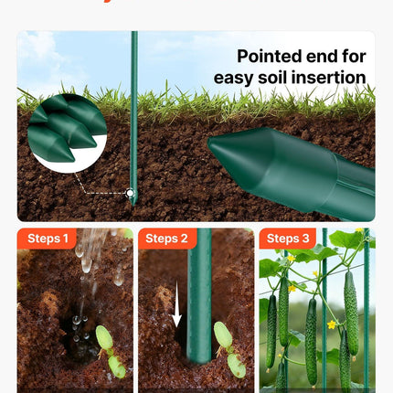 Garden Stakes, 50 Pack, 1455 mm, Plastic Coated Metal Tomato Stakes, Garden Sticks for Plants Support, with Pointed End and Non-Slip Bumps for Growing Climbing Plants, Outdoor Vegetables.