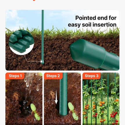 Garden Stakes, 25 Pack, 1800 mm, Plastic Coated Metal Tomato Stakes, Garden Sticks for Plants Support, with Pointed End and Non-Slip Bumps for Growing Climbing Plants, Outdoor Vegetables.
