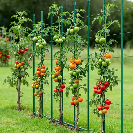 Garden Stakes, 25 Pack, 1800 mm, Plastic Coated Metal Tomato Stakes, Garden Sticks for Plants Support, with Pointed End and Non-Slip Bumps for Growing Climbing Plants, Outdoor Vegetables.