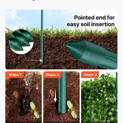 Garden Stakes, 25 Pack, 2100 mm, Plastic Coated Metal Tomato Stakes, Garden Sticks for Plants Support, with Pointed End and Non-Slip Bumps for Growing Climbing Plants, Outdoor Vegetables.