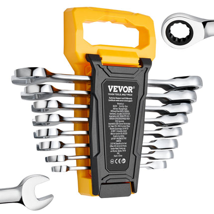 Combination Wrench Set 8-Piece Metric 8 mm to 19 mm with Organizer Rack.