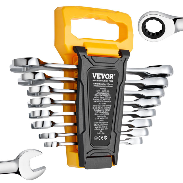 Combination Wrench Set 8-Piece Metric 8 mm to 19 mm with Organizer Rack.
