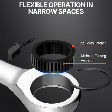 Combination Wrench Set 8-Piece Metric 8 mm to 19 mm with Organizer Rack.