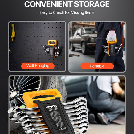 Combination Wrench Set 8-Piece Metric 8 mm to 19 mm with Organizer Rack.