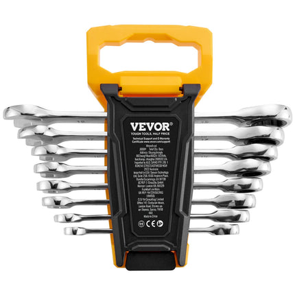 Combination Wrench Set 8-Piece Metric 8 mm to 19 mm with Organizer Rack.