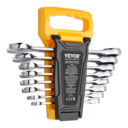 Combination Wrench Set 8-Piece Metric 8 mm to 19 mm with Organizer Rack.