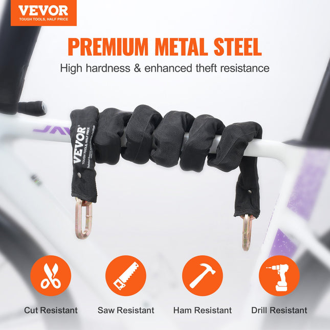 Bike Chain Lock, 5.91 Ft Security Bicycle Chain Lock, Heavy Duty Metal Steel Anti-Theft High Security Bike Locks, Perfect for Bike, Motorcycle, Scooter, Bicycle, Door, Fence, Gate, 9.5mm, Black.