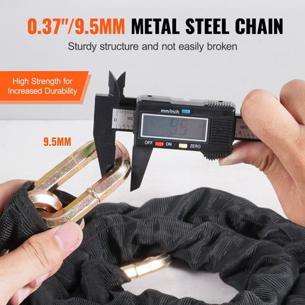 Bike Chain Lock, 5.91 Ft Security Bicycle Chain Lock, Heavy Duty Metal Steel Anti-Theft High Security Bike Locks, Perfect for Bike, Motorcycle, Scooter, Bicycle, Door, Fence, Gate, 9.5mm, Black.