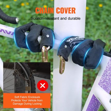 Bike Chain Lock, 5.91 Ft Security Bicycle Chain Lock, Heavy Duty Metal Steel Anti-Theft High Security Bike Locks, Perfect for Bike, Motorcycle, Scooter, Bicycle, Door, Fence, Gate, 9.5mm, Black.