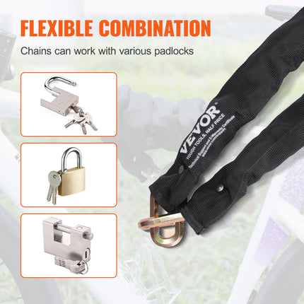 Bike Chain Lock, 5.91 Ft Security Bicycle Chain Lock, Heavy Duty Metal Steel Anti-Theft High Security Bike Locks, Perfect for Bike, Motorcycle, Scooter, Bicycle, Door, Fence, Gate, 9.5mm, Black.