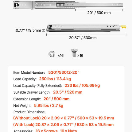 1 Pair 16-60 in Soft-Close Drawer Slides Ball Bearing Full Extension.