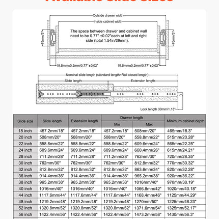 1 Pair 18-60 in Soft-Close Drawer Slides Ball Bearing Full Extension.
