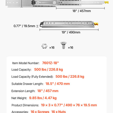 1 Pair 18-60 in Soft-Close Drawer Slides Ball Bearing Full Extension.