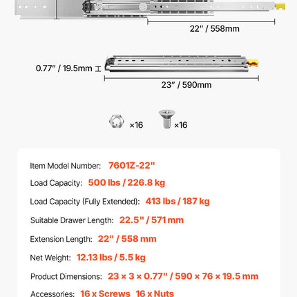 1 Pair 18-60 in Soft-Close Drawer Slides Ball Bearing Full Extension.