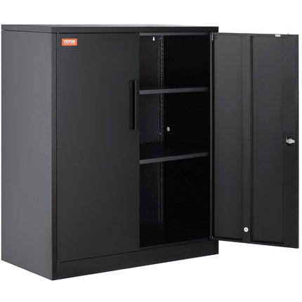 Metal Storage Cabinet w/ 3 Keys 2 Adjustable Shelves & Magnetic Door Black.