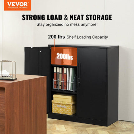 Metal Storage Cabinet w/ 3 Keys 2 Adjustable Shelves & Magnetic Door Black.