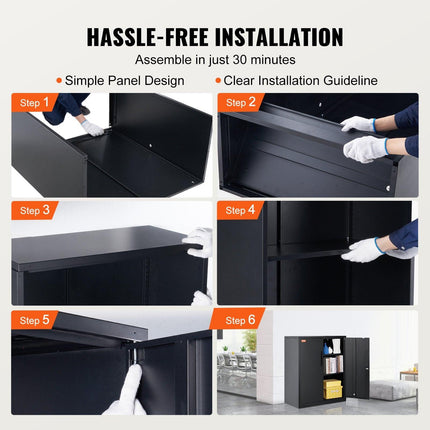 Metal Storage Cabinet w/ 3 Keys 2 Adjustable Shelves & Magnetic Door Black.