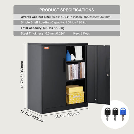 Metal Storage Cabinet w/ 3 Keys 2 Adjustable Shelves & Magnetic Door Black.