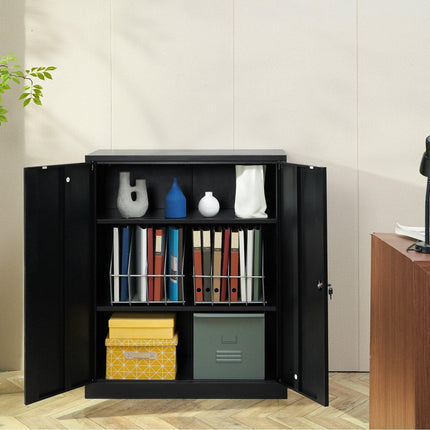 Metal Storage Cabinet w/ 3 Keys 2 Adjustable Shelves & Magnetic Door Black.
