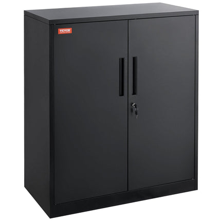 Metal Storage Cabinet w/ 3 Keys 2 Adjustable Shelves & Magnetic Door Black.