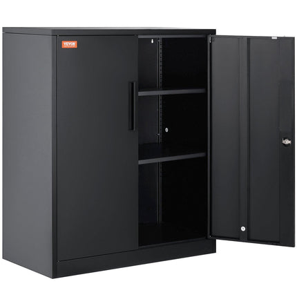 Metal Storage Cabinet w/ 3 Keys 2 Adjustable Shelves & Magnetic Door Black.