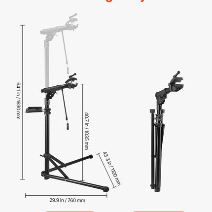 Bike Repair Stand, 38.56 kg Heavy-duty Bicycle Work Stand with 1035-1630 mm Adjustable Height & Magnetic Tool Tray, Foldable Bicycle Maintenance Rack, Shop Home Mechanics for Mountain & Road Bike.