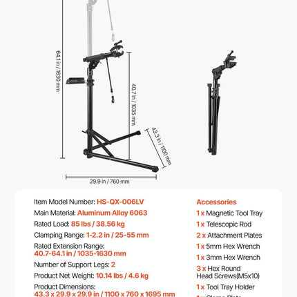 Bike Repair Stand, 38.56 kg Heavy-duty Bicycle Work Stand with 1035-1630 mm Adjustable Height & Magnetic Tool Tray, Foldable Bicycle Maintenance Rack, Shop Home Mechanics for Mountain & Road Bike.