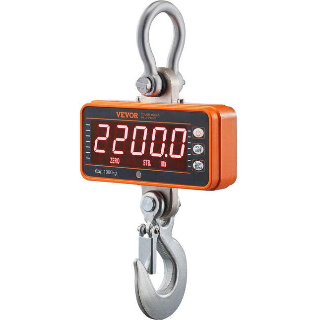 Digital Crane Scale, 2200 lbs/1000 kg, Industrial Heavy Duty Hanging Scale with Remote Control, Cast Aluminum Case & LED Screen, High Precision for Construction, Factory, Farm, Hunting (Orange).