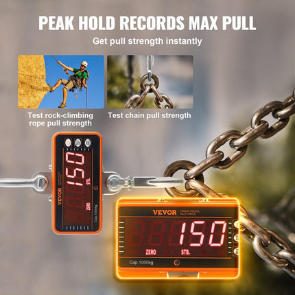 Digital Crane Scale, 2200 lbs/1000 kg, Industrial Heavy Duty Hanging Scale with Remote Control, Cast Aluminum Case & LED Screen, High Precision for Construction, Factory, Farm, Hunting (Orange).