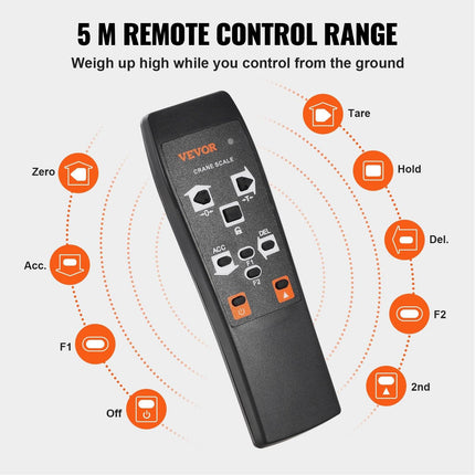 Digital Crane Scale, 2200 lbs/1000 kg, Industrial Heavy Duty Hanging Scale with Remote Control, Cast Aluminum Case & LED Screen, High Precision for Construction, Factory, Farm, Hunting (Orange).