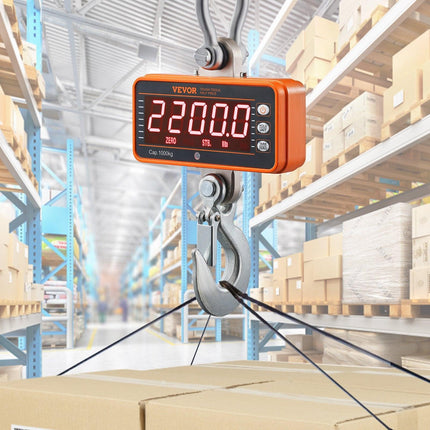 Digital Crane Scale, 2200 lbs/1000 kg, Industrial Heavy Duty Hanging Scale with Remote Control, Cast Aluminum Case & LED Screen, High Precision for Construction, Factory, Farm, Hunting (Orange).