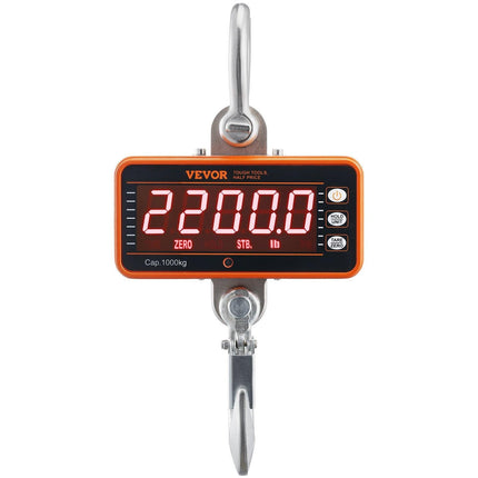 Digital Crane Scale, 2200 lbs/1000 kg, Industrial Heavy Duty Hanging Scale with Remote Control, Cast Aluminum Case & LED Screen, High Precision for Construction, Factory, Farm, Hunting (Orange).
