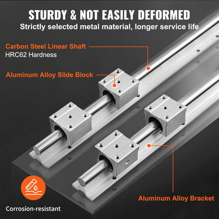 Linear Guide Rail Set, SBR20 1500mm, 2 PCS 59 in/1500 mm SBR20 Guide Rails and 4 PCS SBR20UU Slide Blocks, Linear Rails and Bearings Kit for Automated Machines DIY Project CNC Router Machines.