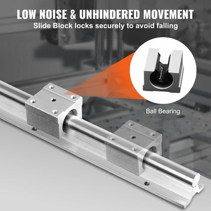 Linear Guide Rail Set, SBR20 1500mm, 2 PCS 59 in/1500 mm SBR20 Guide Rails and 4 PCS SBR20UU Slide Blocks, Linear Rails and Bearings Kit for Automated Machines DIY Project CNC Router Machines.