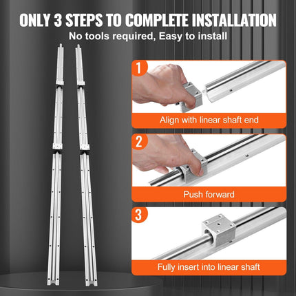 Linear Guide Rail Set, SBR20 1800mm, 2 PCS 70.9 in/1800 mm SBR20 Guide Rails and 4 PCS SBR20UU Slide Blocks, Linear Rails and Bearings Kit for Automated Machines DIY Project CNC Router Machines.